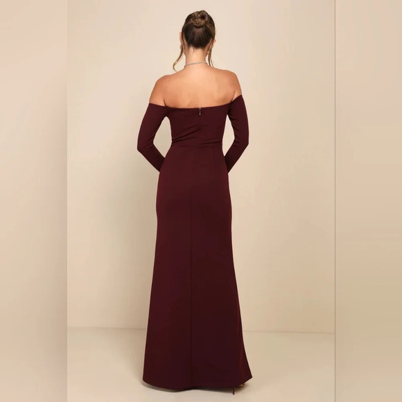 Lulus Alluring Sophistication Dark Plum Off-the-Shoulder Maxi Dress XL Wedding - Picture 5 of 9